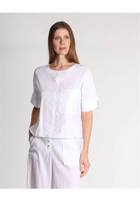 ALESSIA SANTI - White pure linen blouse with front pocket, short turn-up sleeves and rounded hem for cool, sophisticated summer looks ALESSIA SANTI |  | 511SD45037S2127